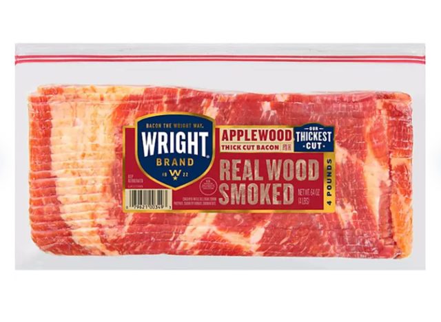 Wright Brand Applewood καπνιστό χοντρό κομμένο μπέικον, 4 λίβρες.