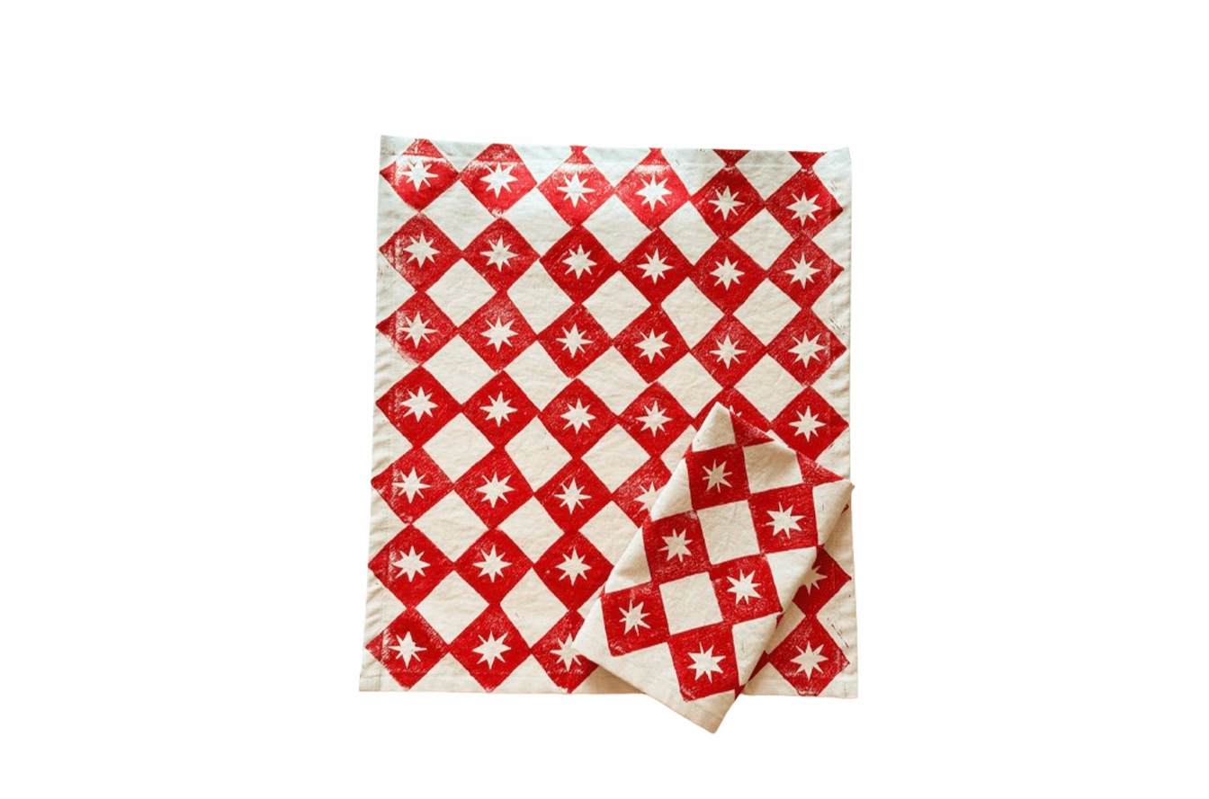 Julie Peach Block Printed Diamond Spurs Napkin Set