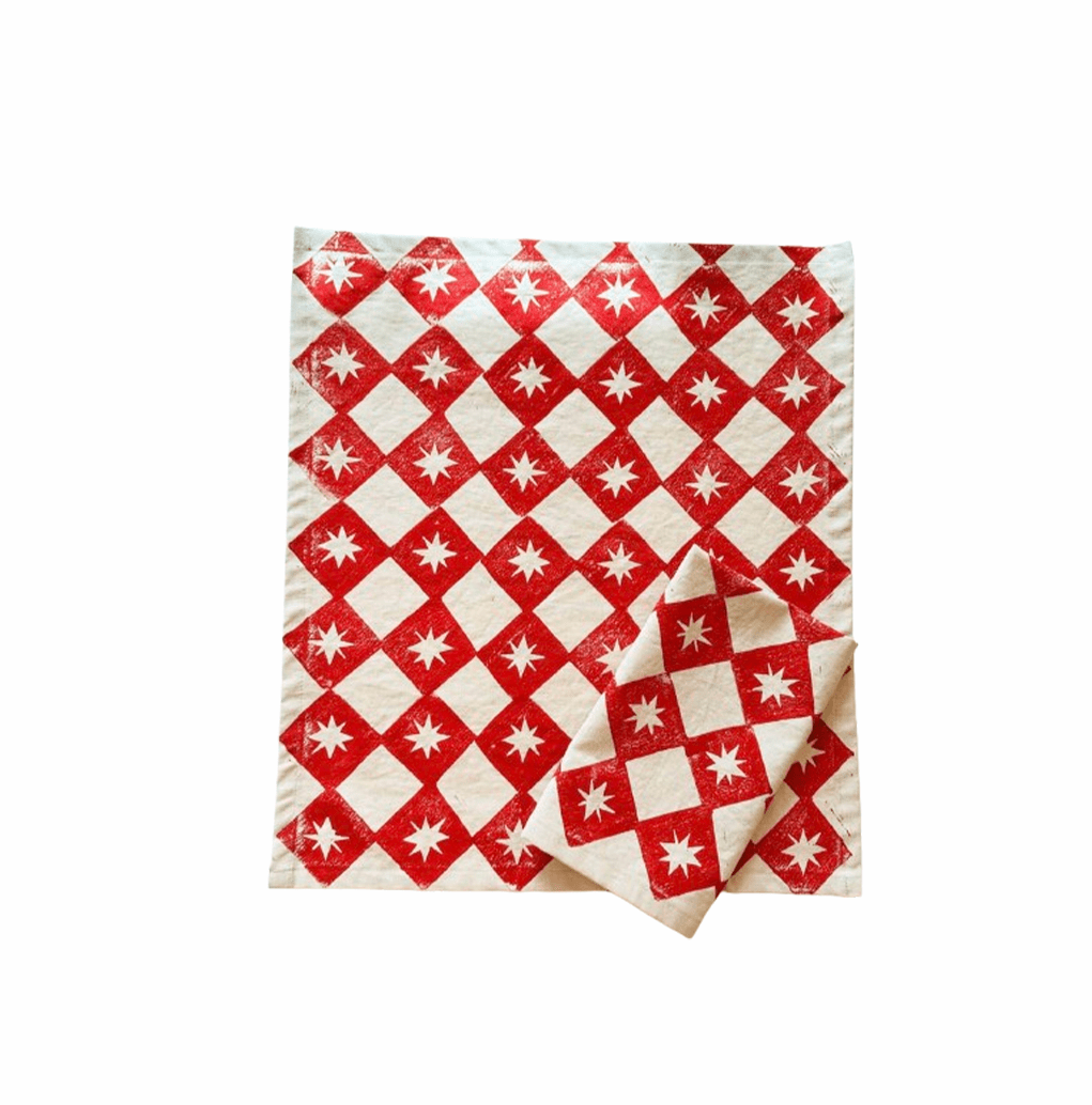 Julie Peach Block Printed Diamond Spurs Napkin Set